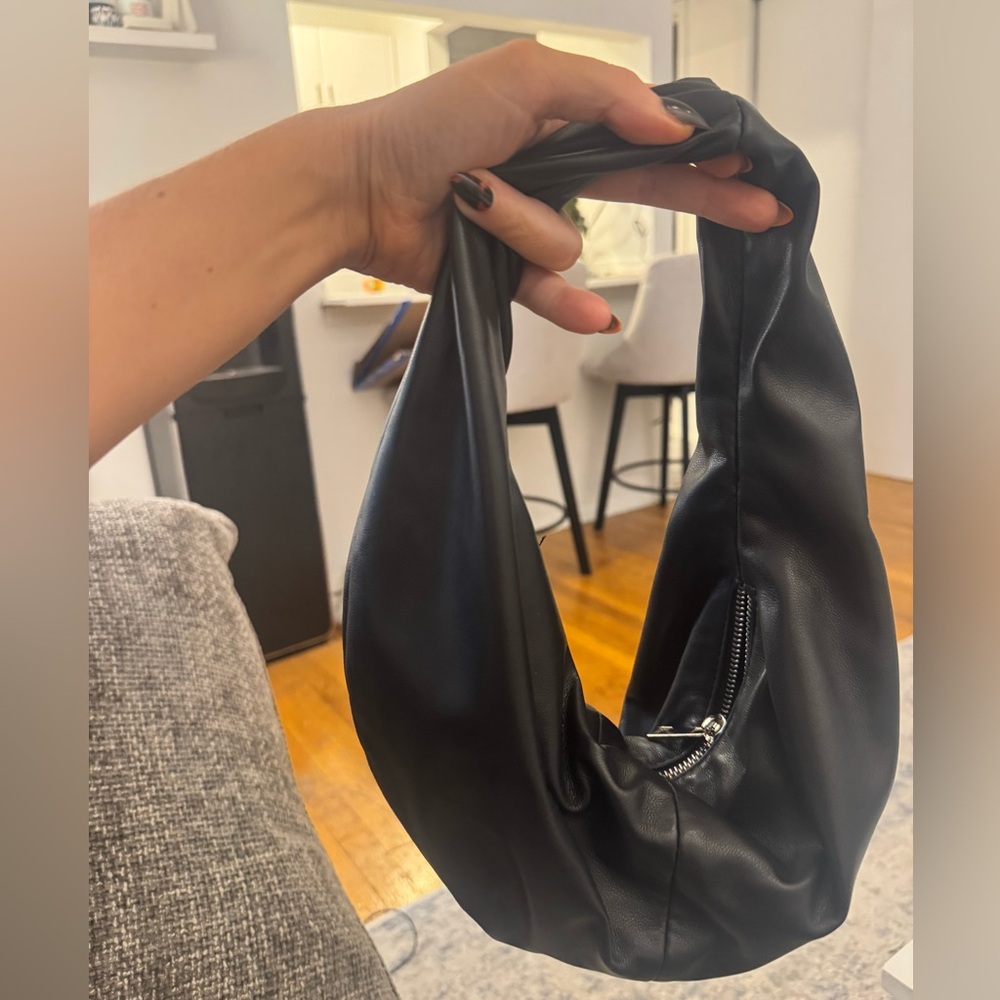 Black Leather Knot Handle Bag